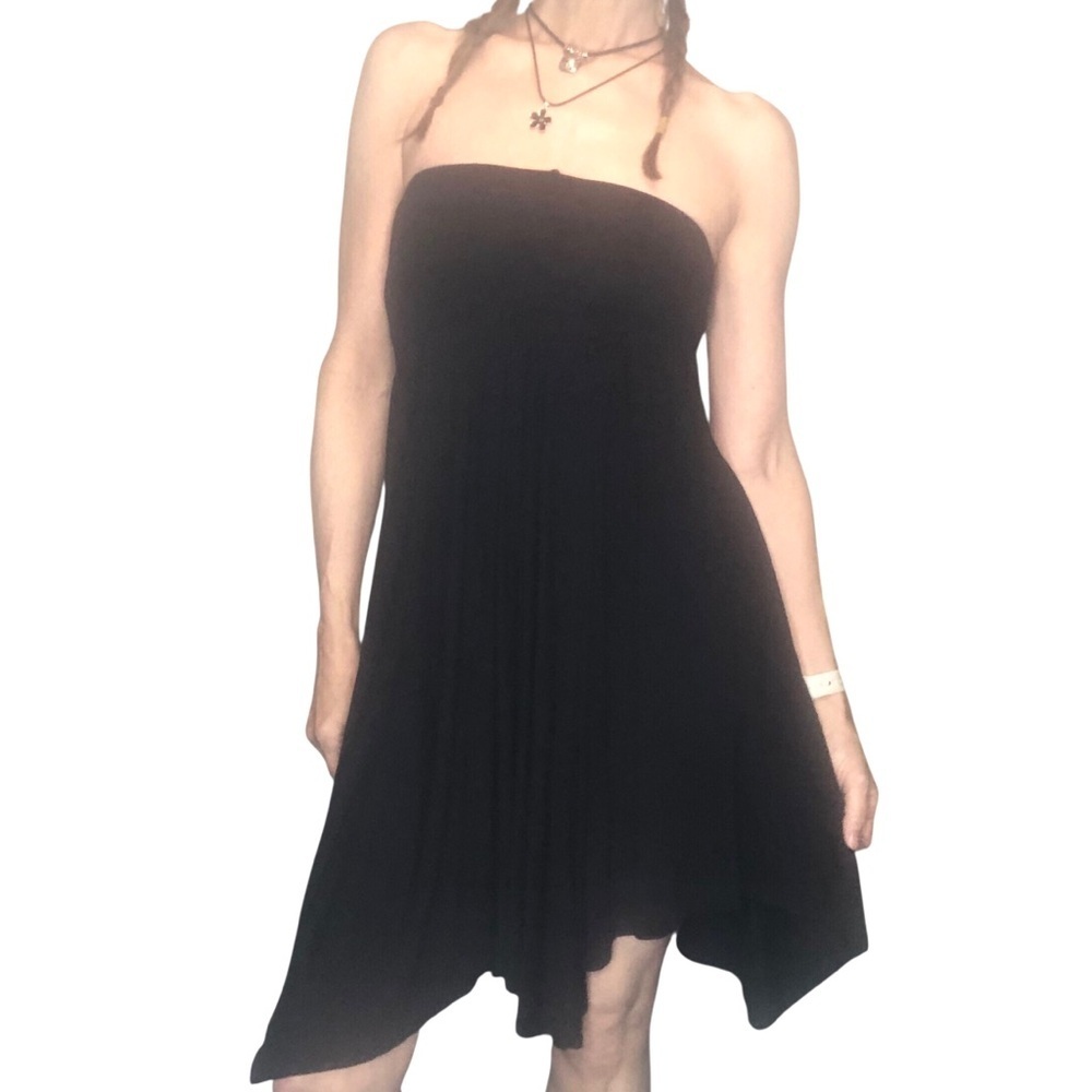 Vtg Y2K Express Asymmetric Dress Sz XS Black Strapless Knit Whimsigoth Going Out